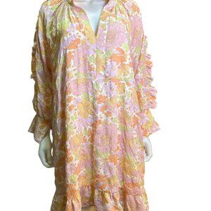 Karlie Womens V-Neck Ruffle Sleeve Seersucker Floral Mini Dress Size Large, EUC